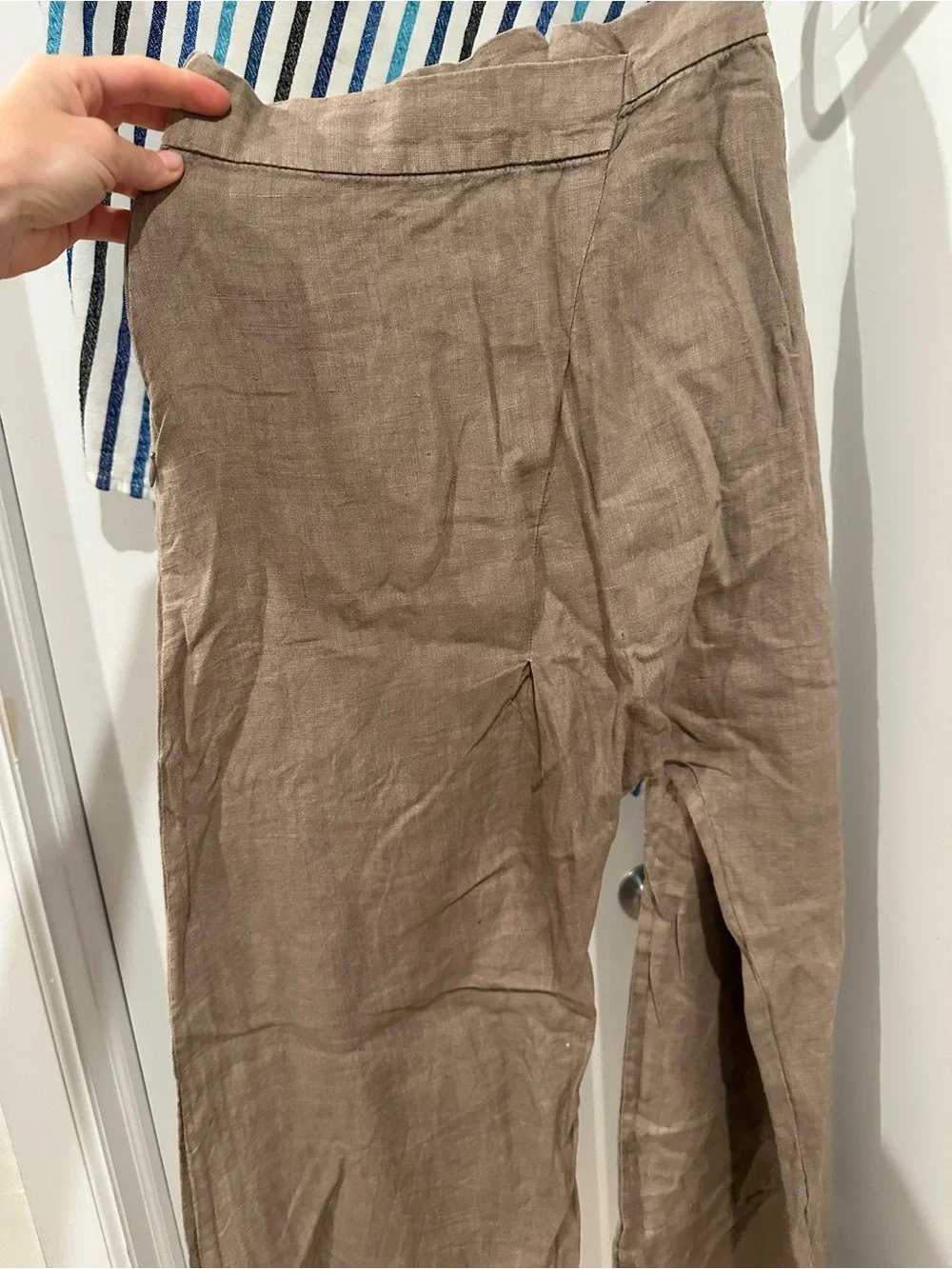 Zara Linen-Blend wide leg pants in Taupe